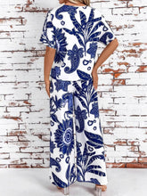 Printed V-Neck Top and Wide Leg Pants Set OutfitFlow